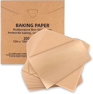 200 Pcs Parchment Paper Baking Sheets, 10"x10" Precut Non-Stick Baking Parchment Paper Sheets Bun Sheet Pan Liners.Baking Grilling Air Fryer Steaming Bread Cup Cake Cookie (Brown-10"x10")