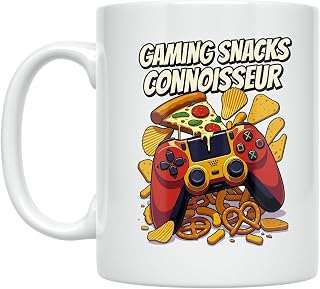 Gaming Enthusiast Coffee Mug - Gaming Snacks Connoisseur Design - 11 oz White Ceramic - Fun Gamer Humor Style