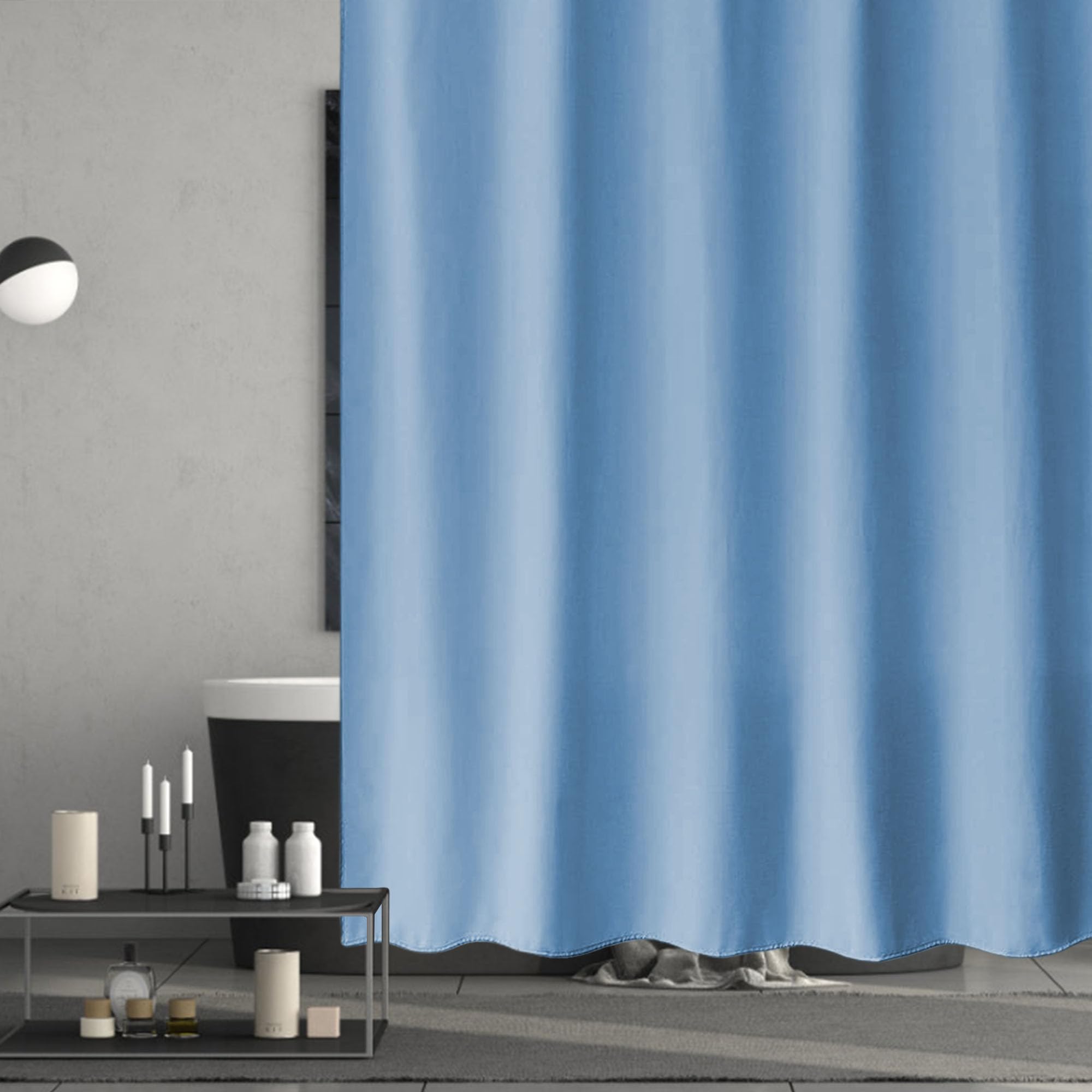 Rideau de Bain 180 x 280 cm Anti Moisissure Textile en Polyester Anti Moisissure pour Salle de Bain avec Œillets et Crochets pour Baignoire Cabine de Douche, Bleu Foncé