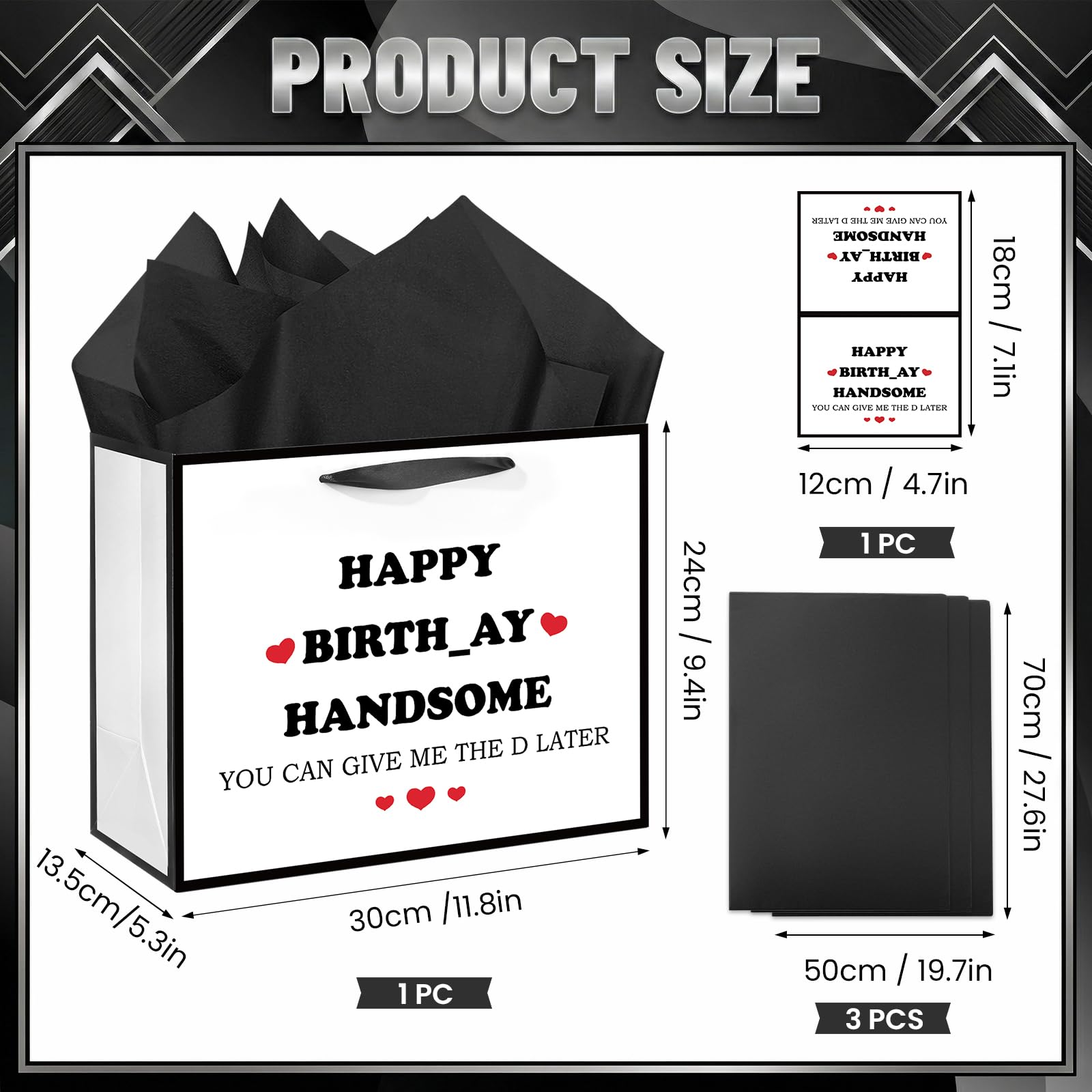 Funny Birthday Gift Bag for Men Boys Funny Gift Bag with Tissue Paper Greeting Card Happy Birthday Handsome Wrapping Bags for Men Husband Boyfriend Brother Retirement Party Decoration Supplies