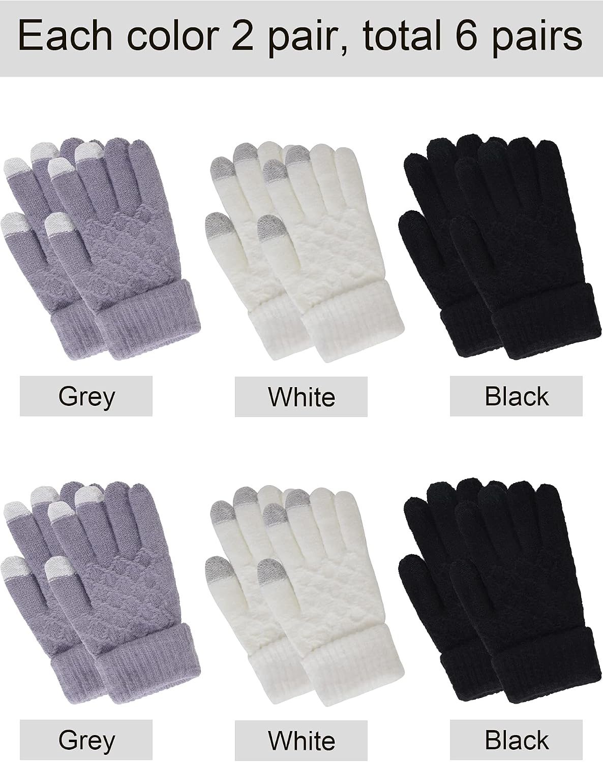 SATINIOR 6 Pairs Women Winter Touch Screen Gloves Warm Fleece Lined Knit Winter Gloves with Touchscreen Fingers