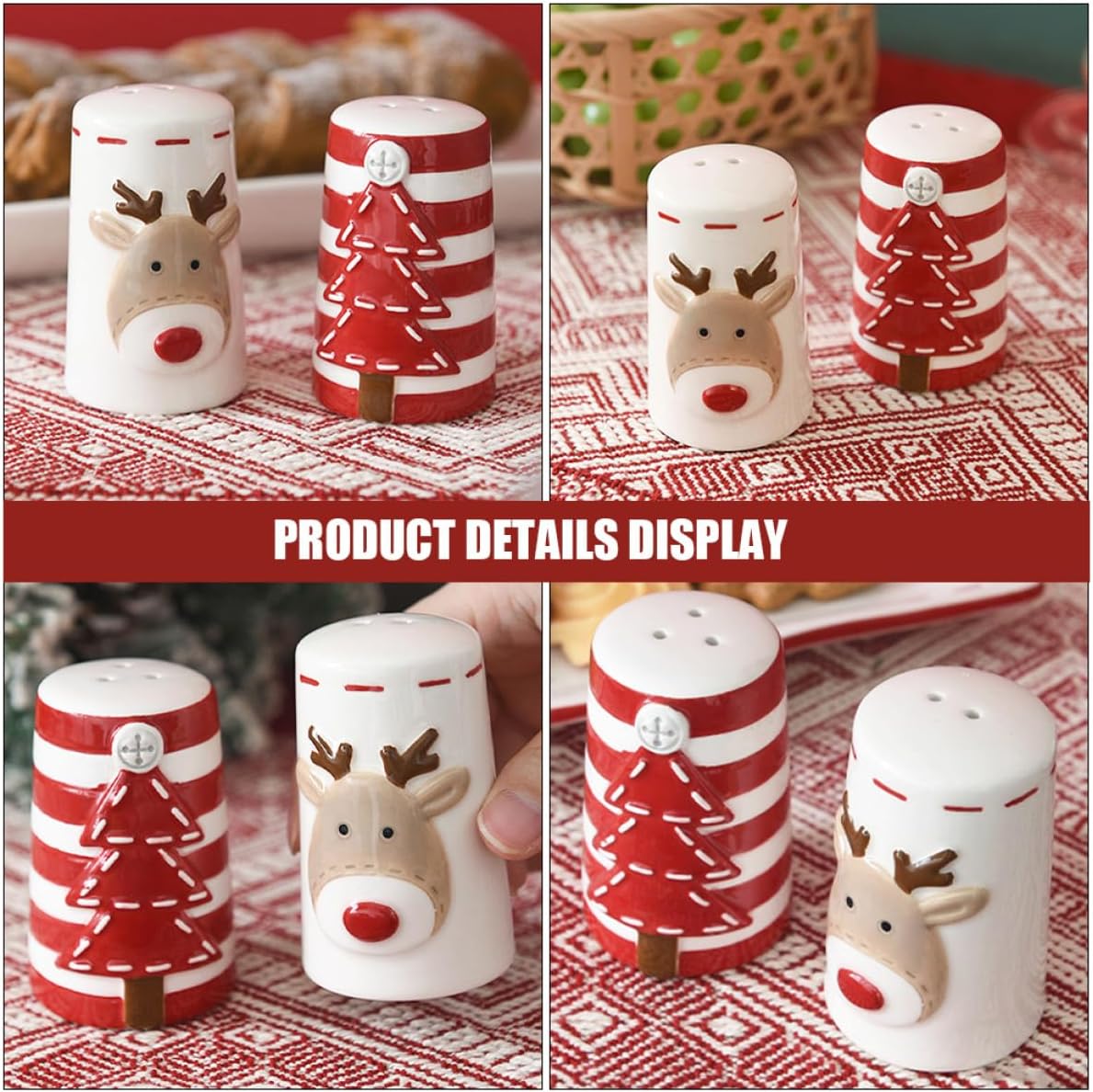 2pcs Ceramic Spice Shaker Set Xmas for Salt and Pepper Storage