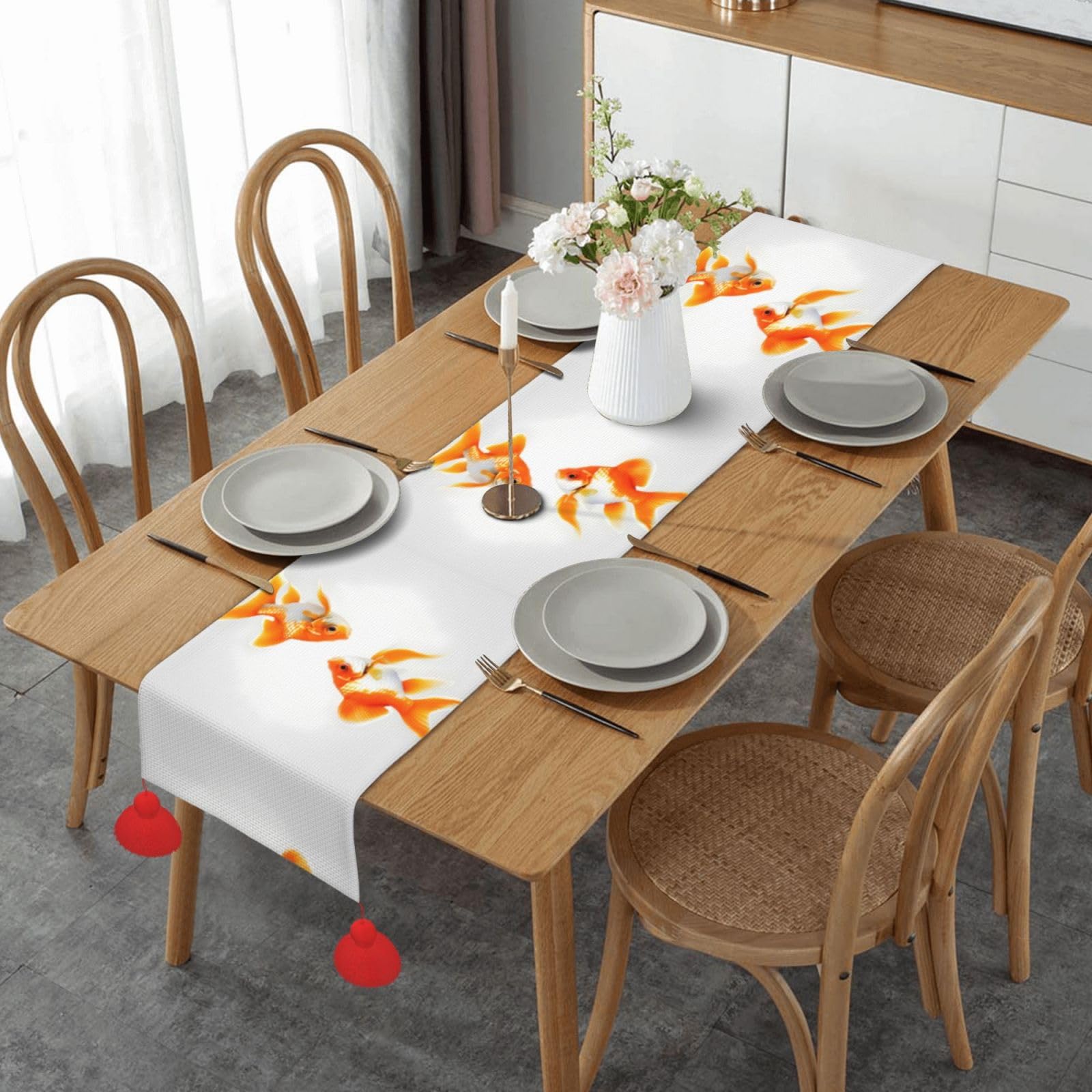 Chemin de table cuisine long tissu poisson rouge mignon décoration de table de salle à manger