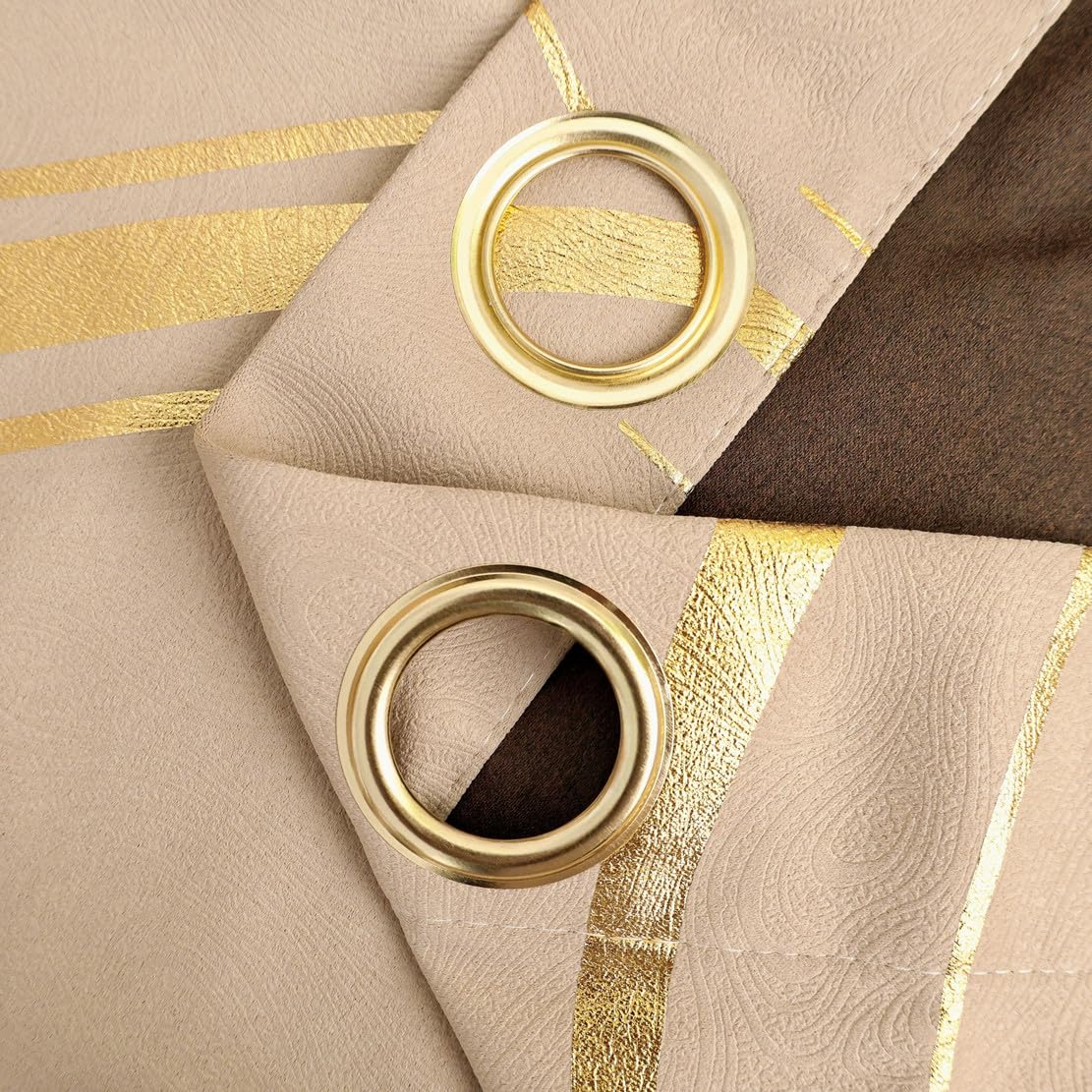 MYRU 2 Panels Set Luxury Striped Blackout Curtains for Bedroom Living Room (Khaki and Gold, 2 x 66x90 Inch) - Image 4