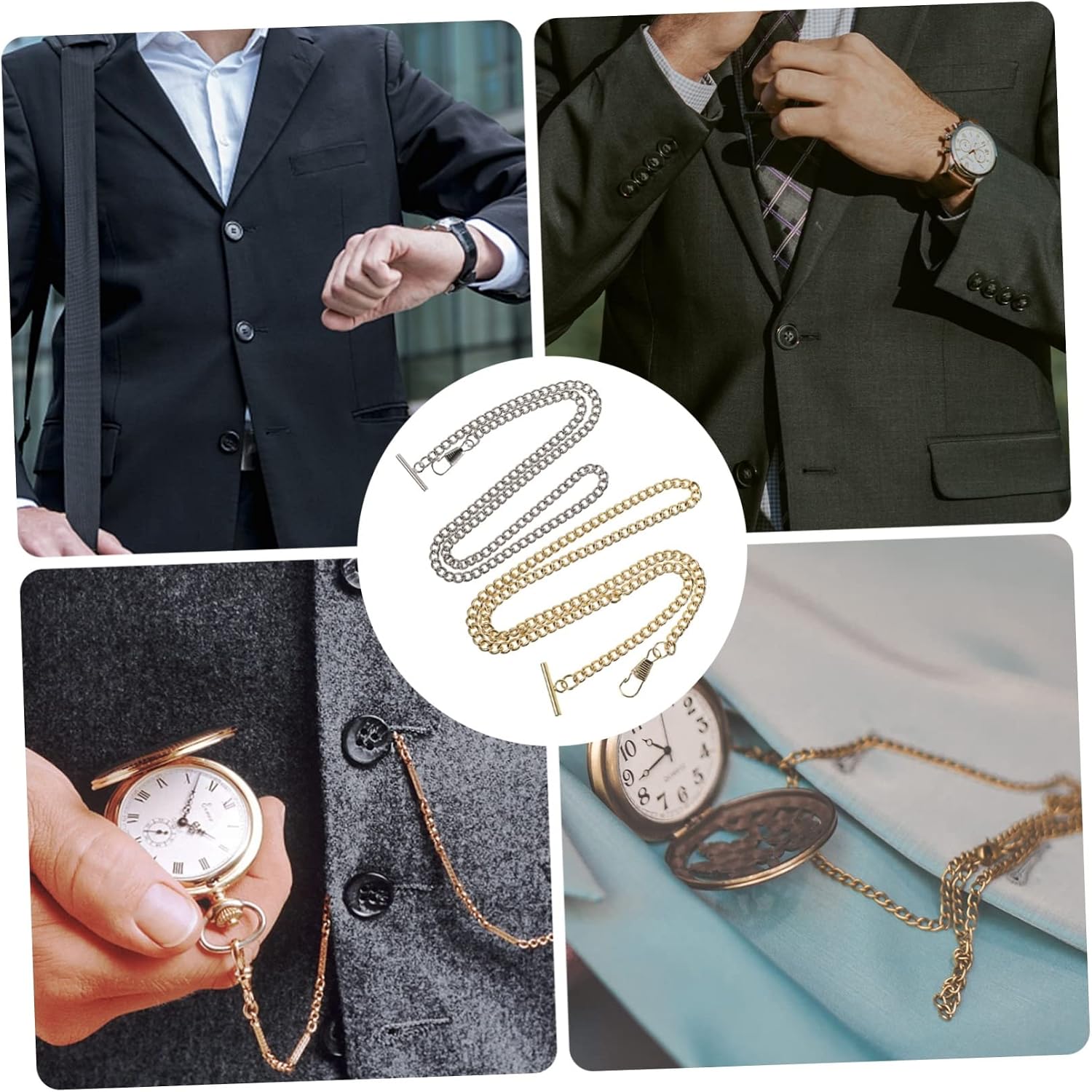VANZACK 2Pcs Decorative Pocket Watch Chains for Men Women Chic Cow Boy Style with Hook for Formal Casual Wear Durable Material Present Option