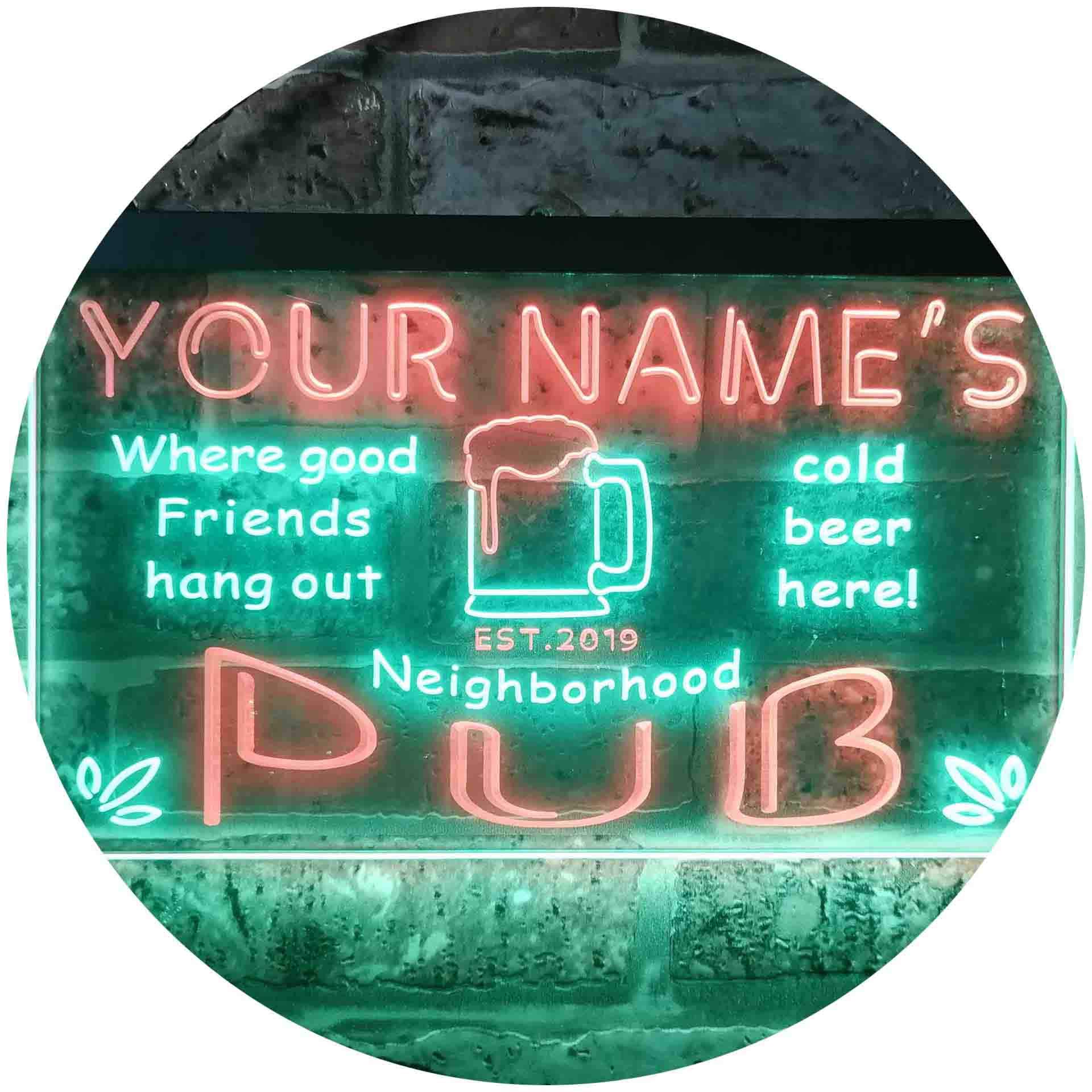 ADVPRO Personalized Your Name Est Year Theme Neighborhood Pub Bar Dual Color LED Barlicht Neonlicht Lichtwerbung Neon Sign Grün & Rot 600 x 400mm st6s64-pg1-tm-gr