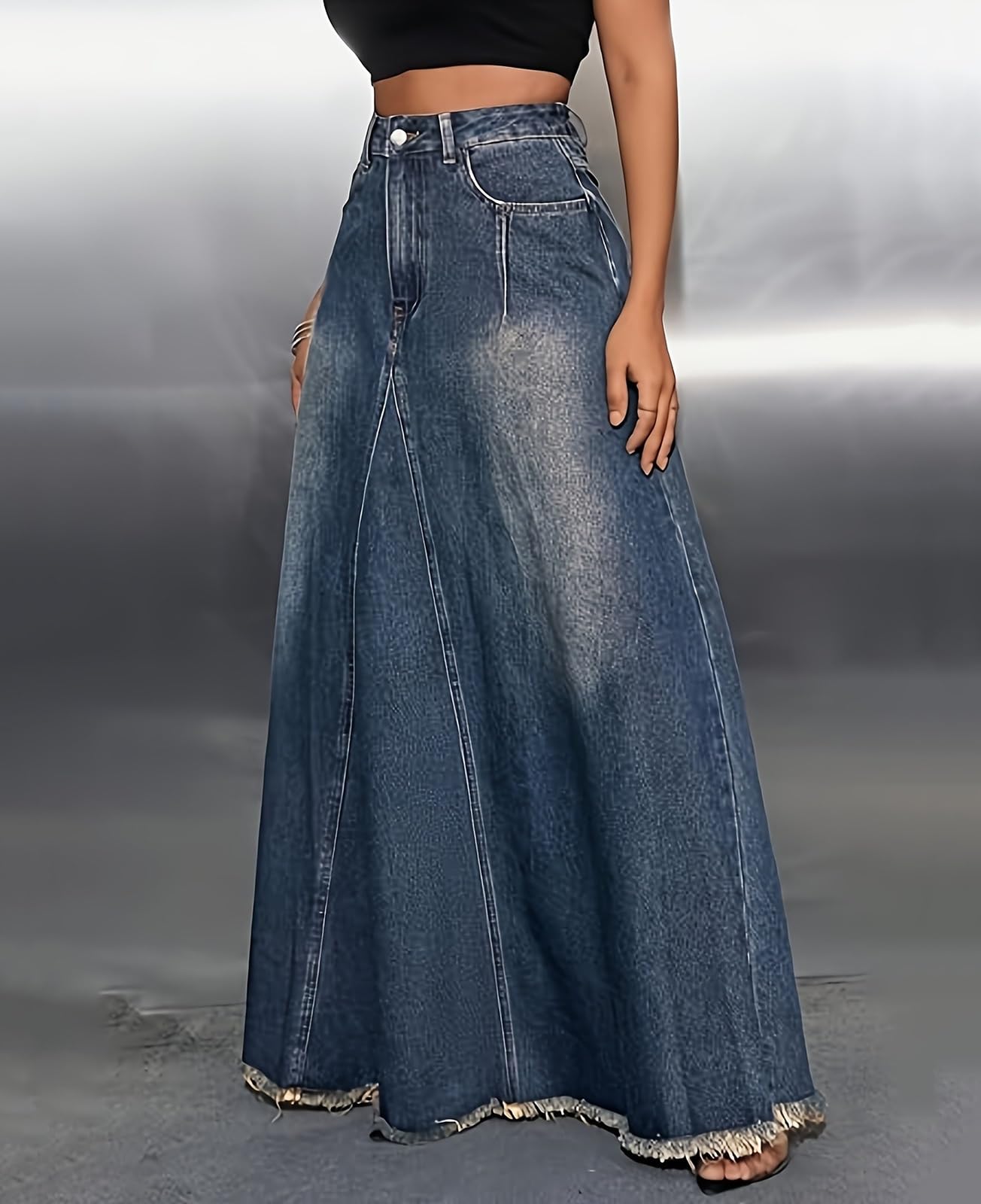Gonne in Denim di Lunghezza Vintage da Donna, gonne Lunghe in Jeans Maxi Linea A