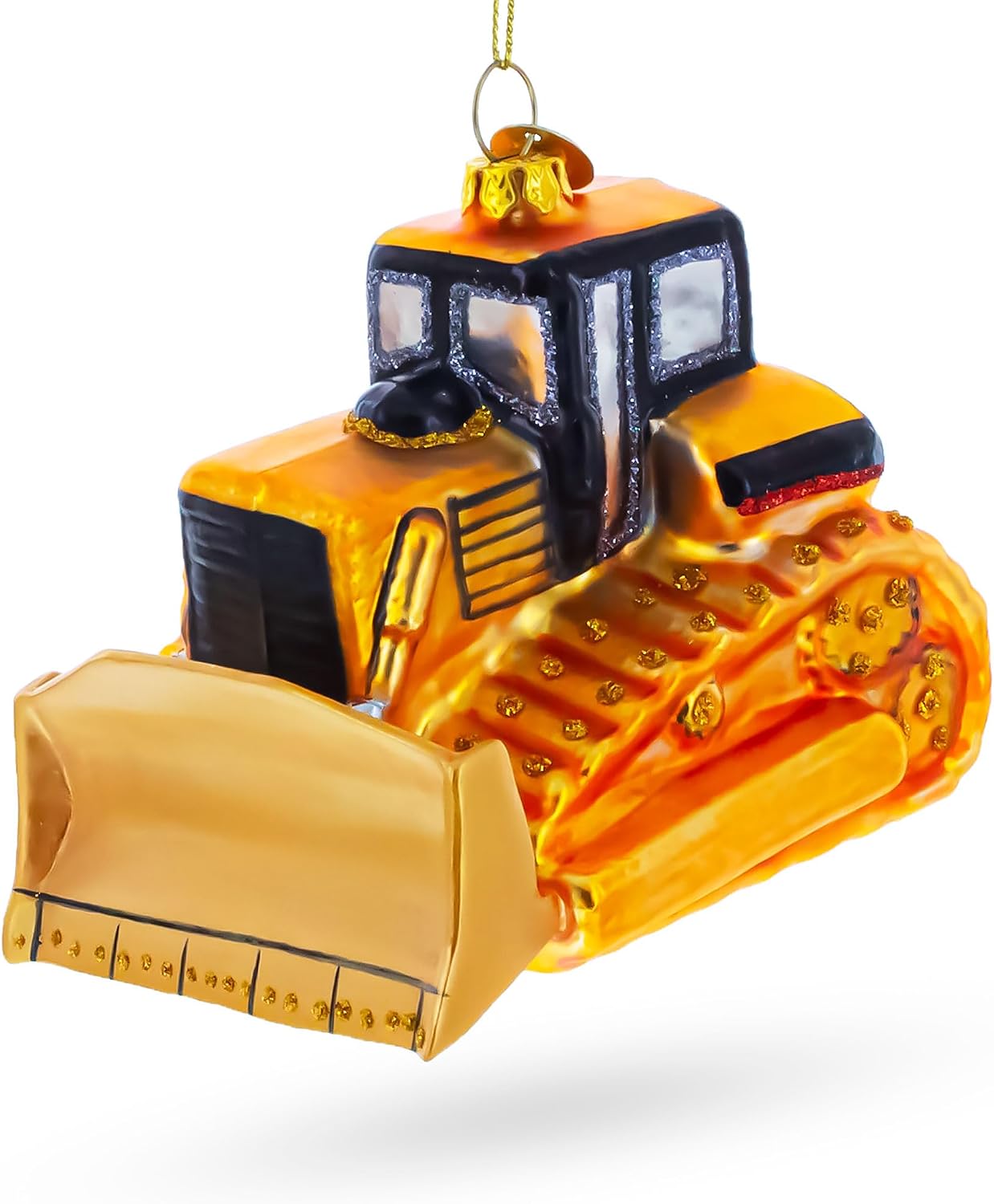 Bulldozer Construction Vehicle Blown Glass Ornament