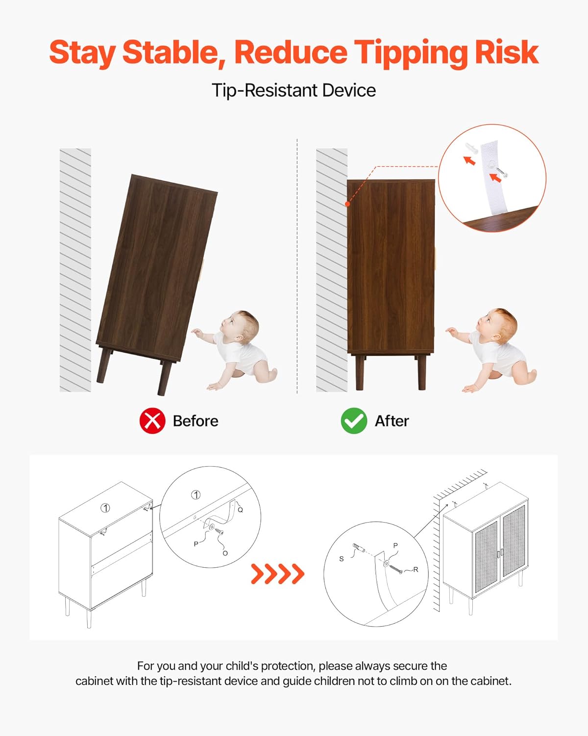 VEVOR Rattan Cabinet, Rattan Storage Cabinet with 2 Magnetic Doors and Adjustable Shelves, Accent Sideboard Buffet with Wooden Legs & Power Cord Hole for Hallway, Entryway, Living Room, Kitchen, Brown