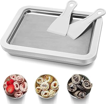 Ice Cream Roll Maker Fun DIY Instant Rolled Icecream Plate with 2 Spatulas for Kids Family Yogurt Sorbet Gelato