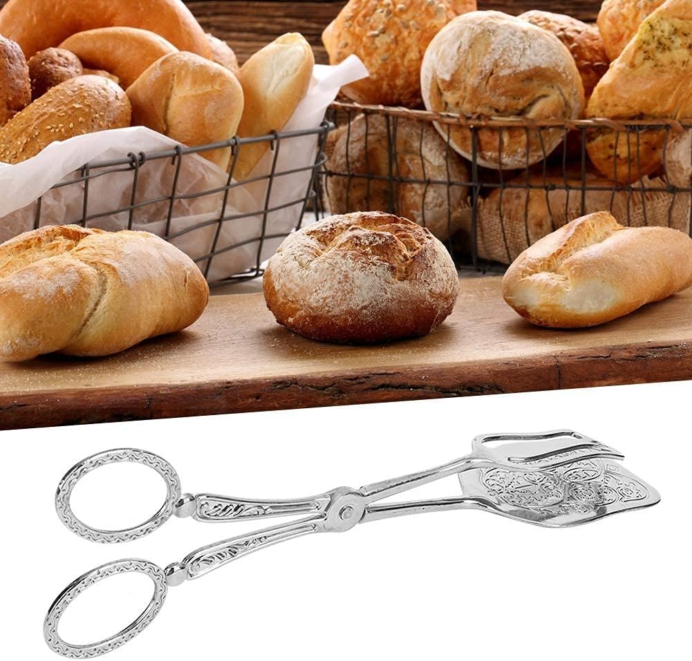 2PCS Zinc Alloy Silver Serving Salad Buffet Food Clip Tongs, Serving Tongs for CServing Tongs, 2Pcs Bread Tongs Food Buffet Clip Salad Servers Zinc Alloy Vintage Salad Steak Clip for Catering (Silver)