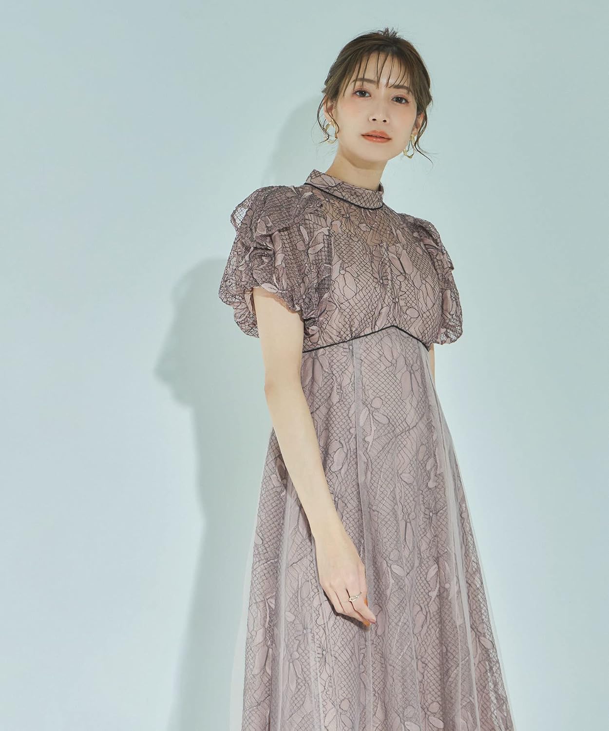 niana アシンメトリーレース切替ロングドレス 結婚式 お呼ばれ