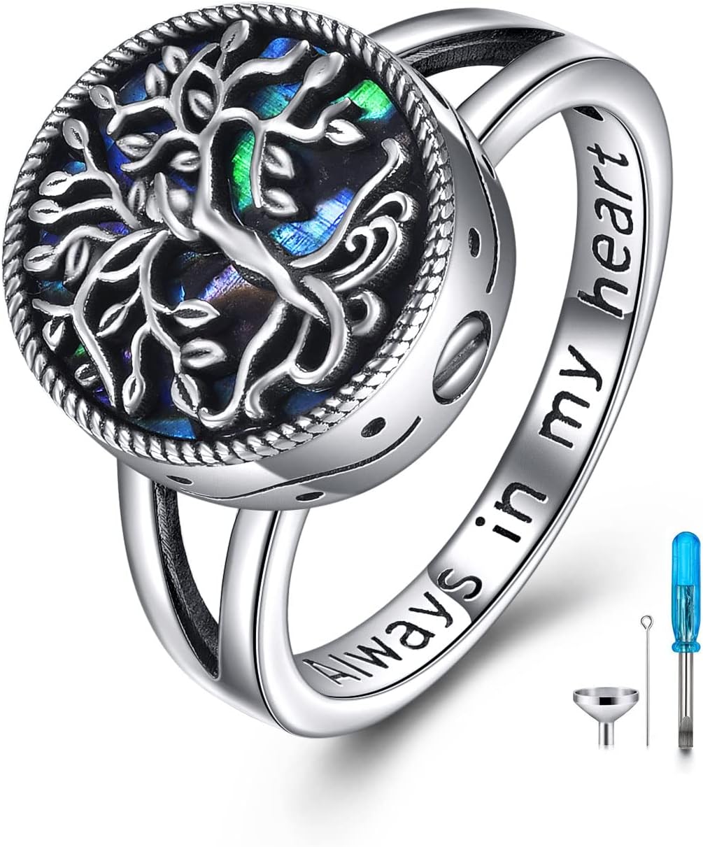 ONEFINITY Urn Ring for Ashes 925 Sterling Silver Tree of Life Cremation Urn Ring Family Tree Memorial Keepsake Cremation Jewelry for Women
