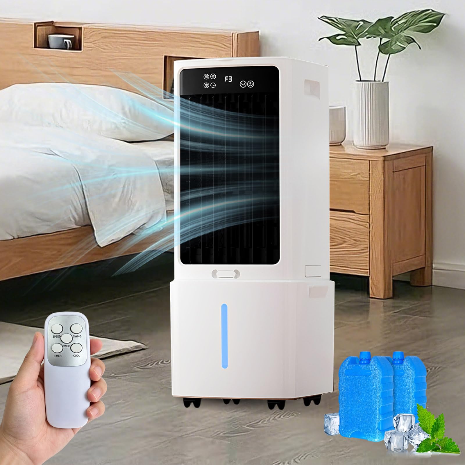 12L Climatizador Evaporativo Digital con Mando a Distancia, 2 Acumuladores Hielo, Modo Sueño Silencioso