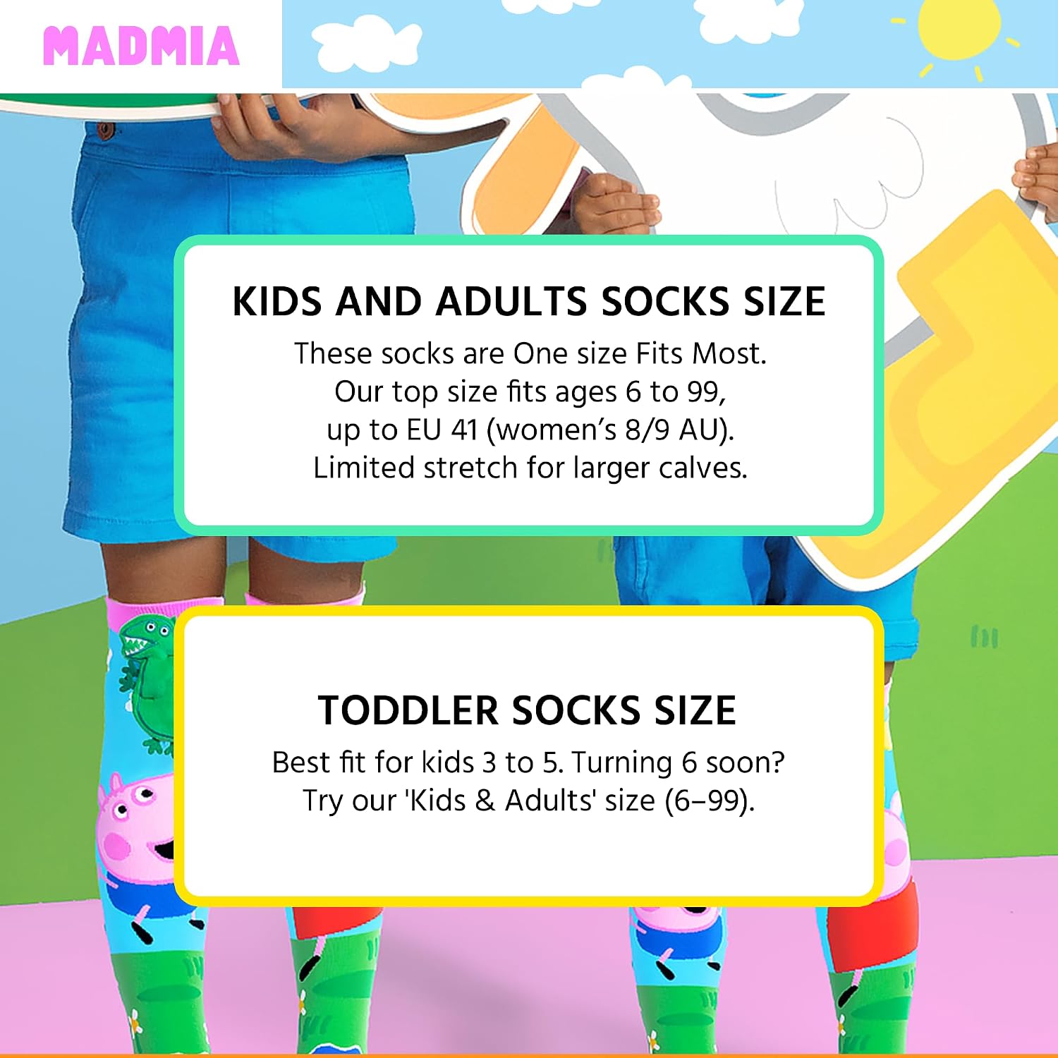 MADMIA Peppa Pig and George Knee-High Socks – Colorful Dress-Up Socks for Toddlers Ages 3–5, Fun Crazy Sock Day Gift