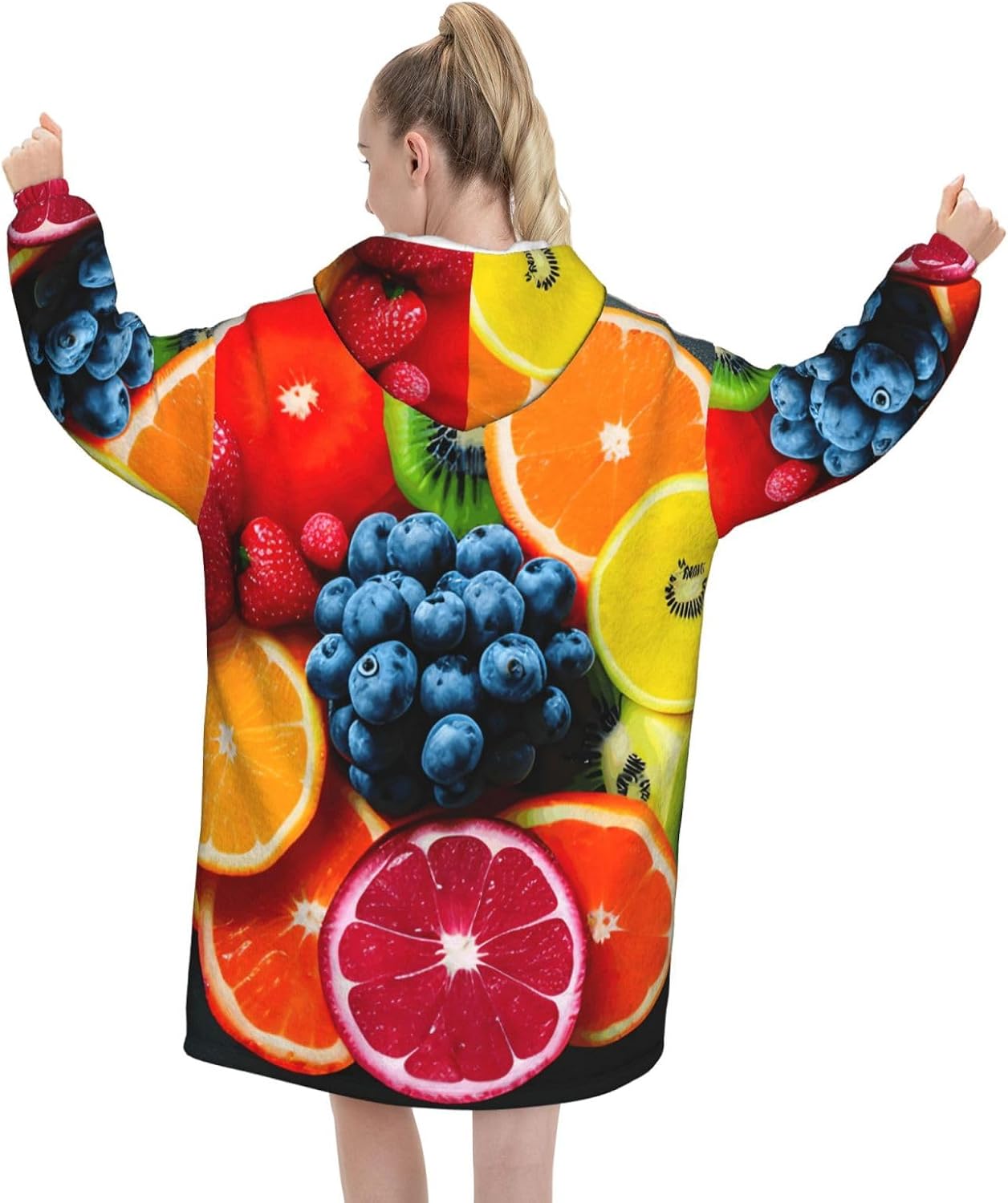 Fruit Rainbowprint Oversized Hoodie Blanket, Super Soft Warm Comfortable Hoodie, Wearable Blanket Adult