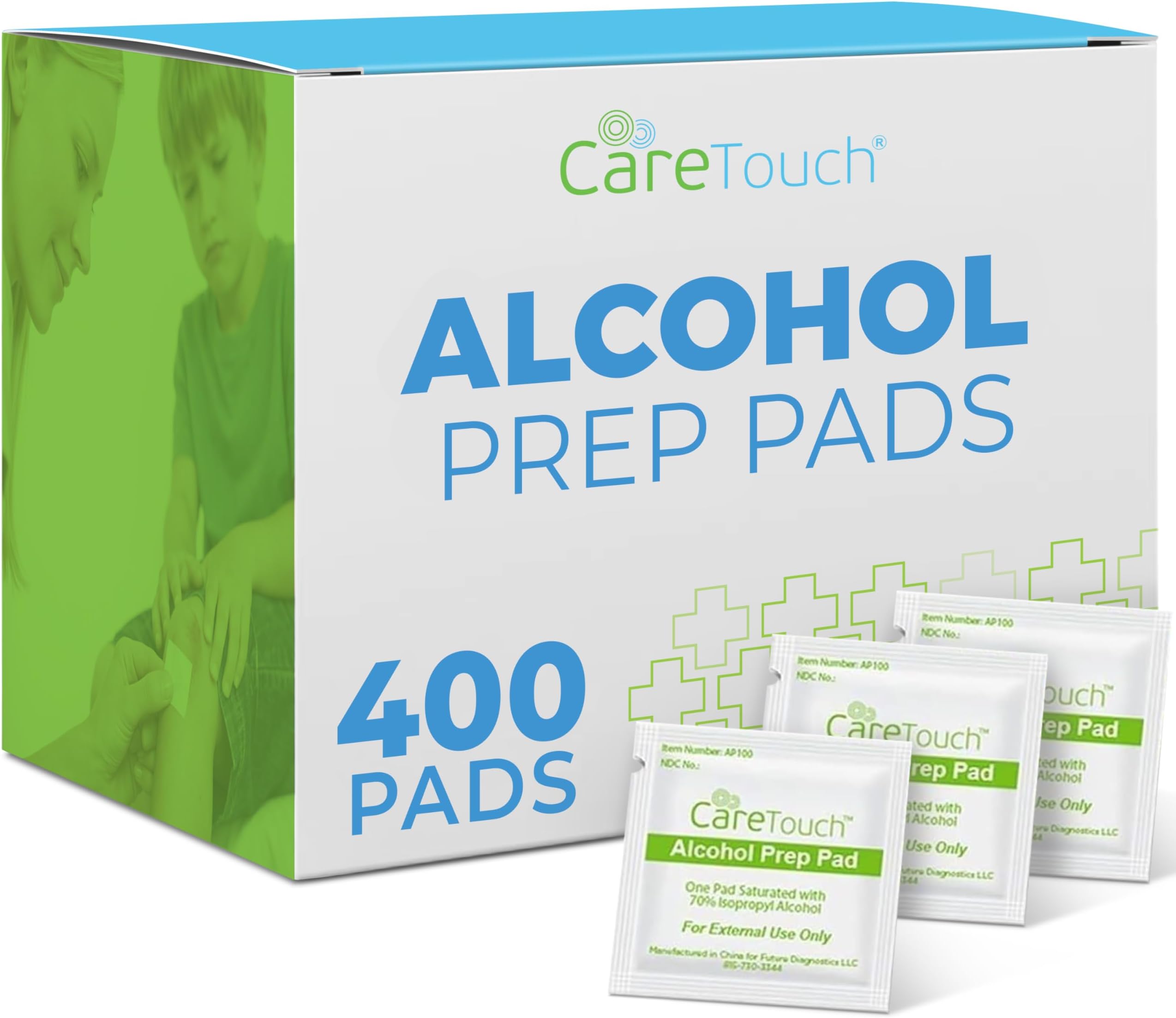 Care Touch Alcohol Wipes Individually Wrapped - Prep Pads with 70% Isopropyl Alcohol, Great for Home, Medical & First Aid Kits Sterilized, Antiseptic 2-Ply Swabs 400 Count