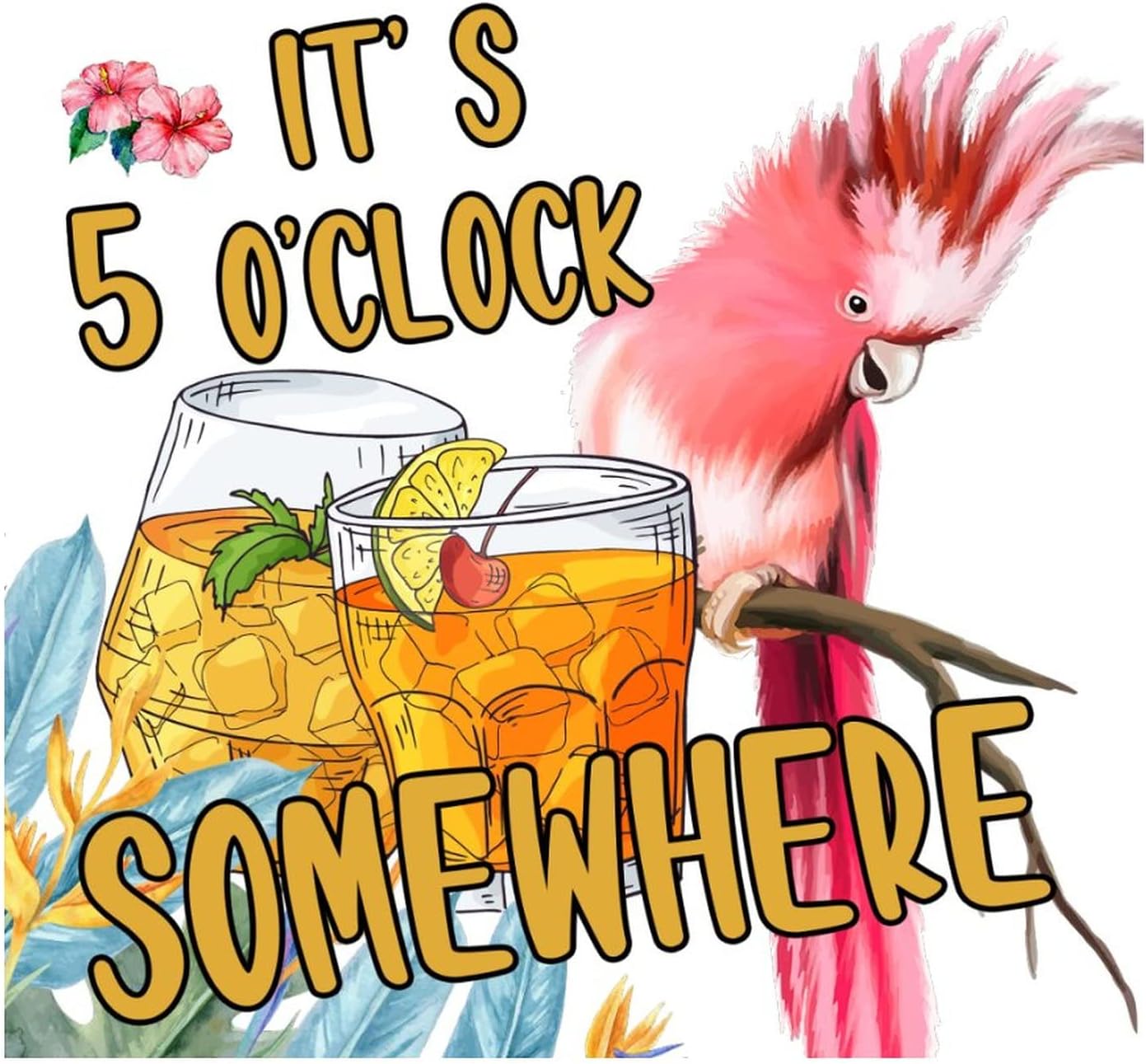 It's Five O'clock Somewhere Wall Sticker Quotes Happy Hour Pool Beach Furniture Wall Decal Vinyl Wall Art Murals Quotes for Floor Window Party Playroom Wall Decoration 28in