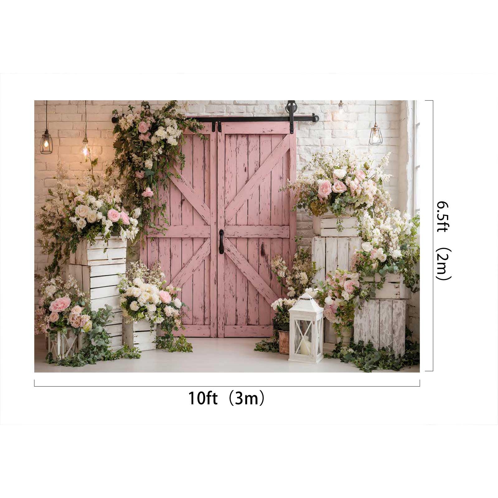 Kate Barn Wood Door Fondale 10x6.5ft/3x2m Matrimonio floreale rosa per fotografia Fiore Festa di compleanno Sfondo Studio fotografico Puntelli Neonati Photo Booth