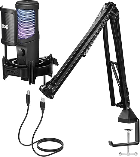 TONOR RGB USB Gaming Microphone Kit, Podcast Microphone for PC, One-tap Mute for Streaming, Cardioid Condenser Microphone for PS4/5 Gamer Youtuber,…