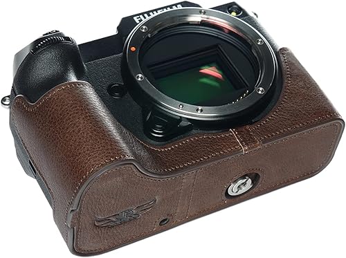 Miniatura 24 de Hecho a mano de cuero auténtico medio cámara caso bolsa cubierta para FUJIFILM GFX 100S color verde Verde,Marrón (Sandy Brown),Negro
