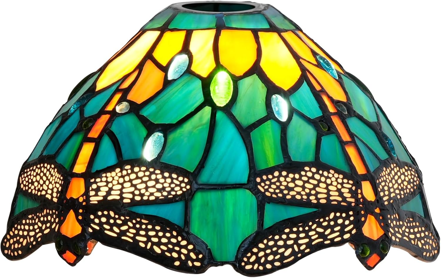 Tiffany Style Stained Glass Lamp Shade Replacement 8 Inch Green Yellow Dragonfly Ceiling Light Shade Handcrafted Vintage Art Deco Lampshade for Pendant Light Wall Lamp Chandeliers