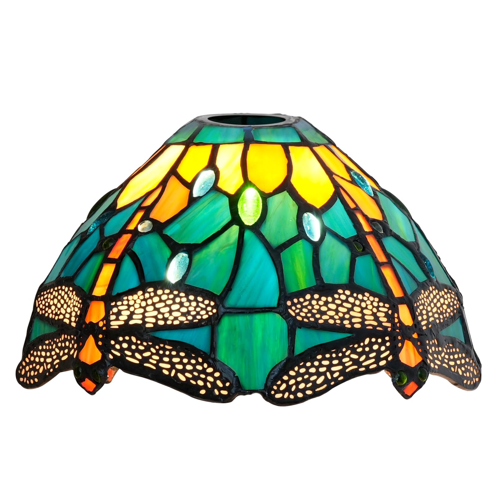 HJRegaFimu Shade Replacement 8" Green Yellow Dragonfly Stained Glass Lamp Handmade Vintage Decor Lampshades Accessories Fit For Table Pendant Light Wall Floor Lamps