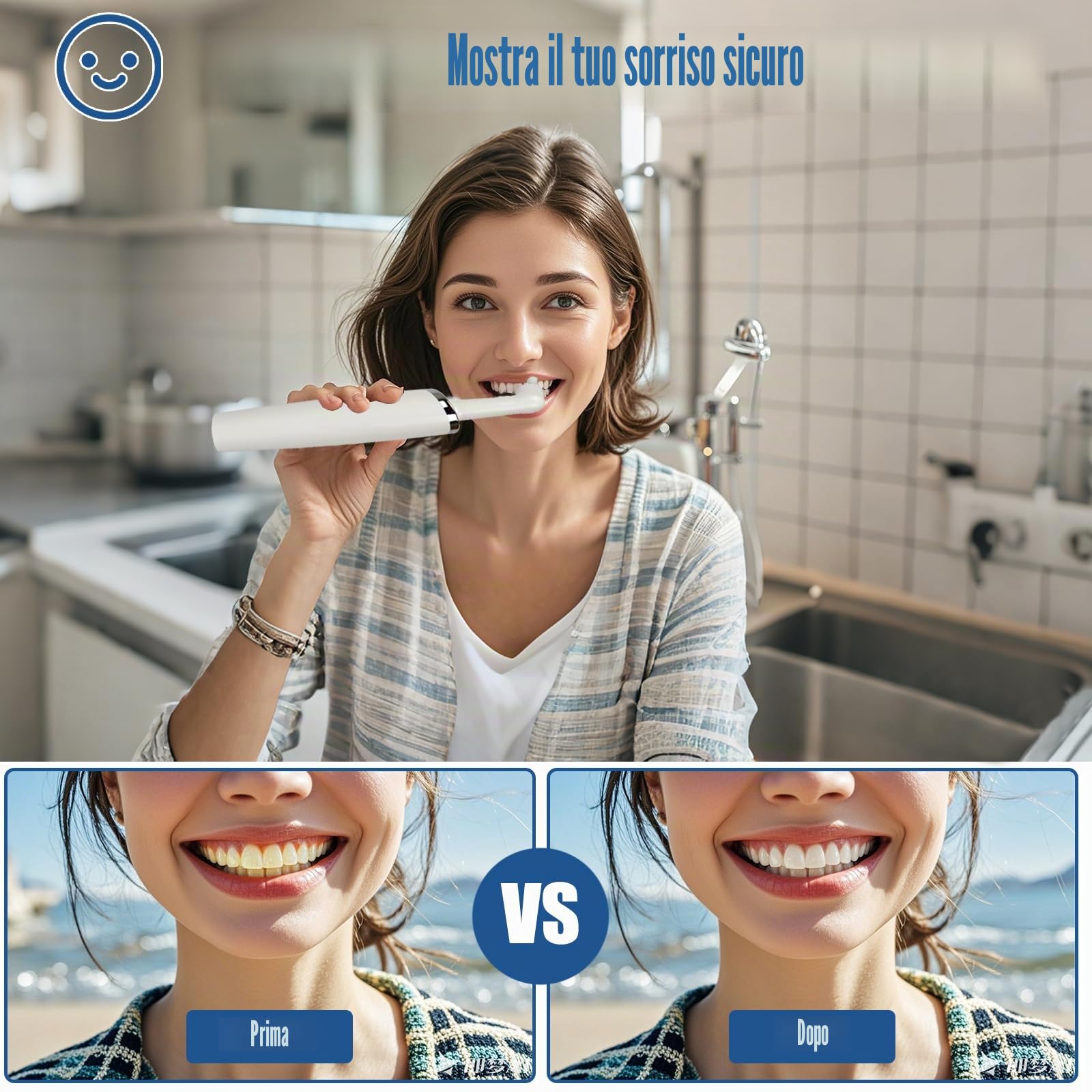 Lucidatore dentale elettrico multifunzionale, impermeabile IPX6, 5 modalità di intensità, luce LED, 5 accessori, sbiancamento dei denti e pulizia profonda