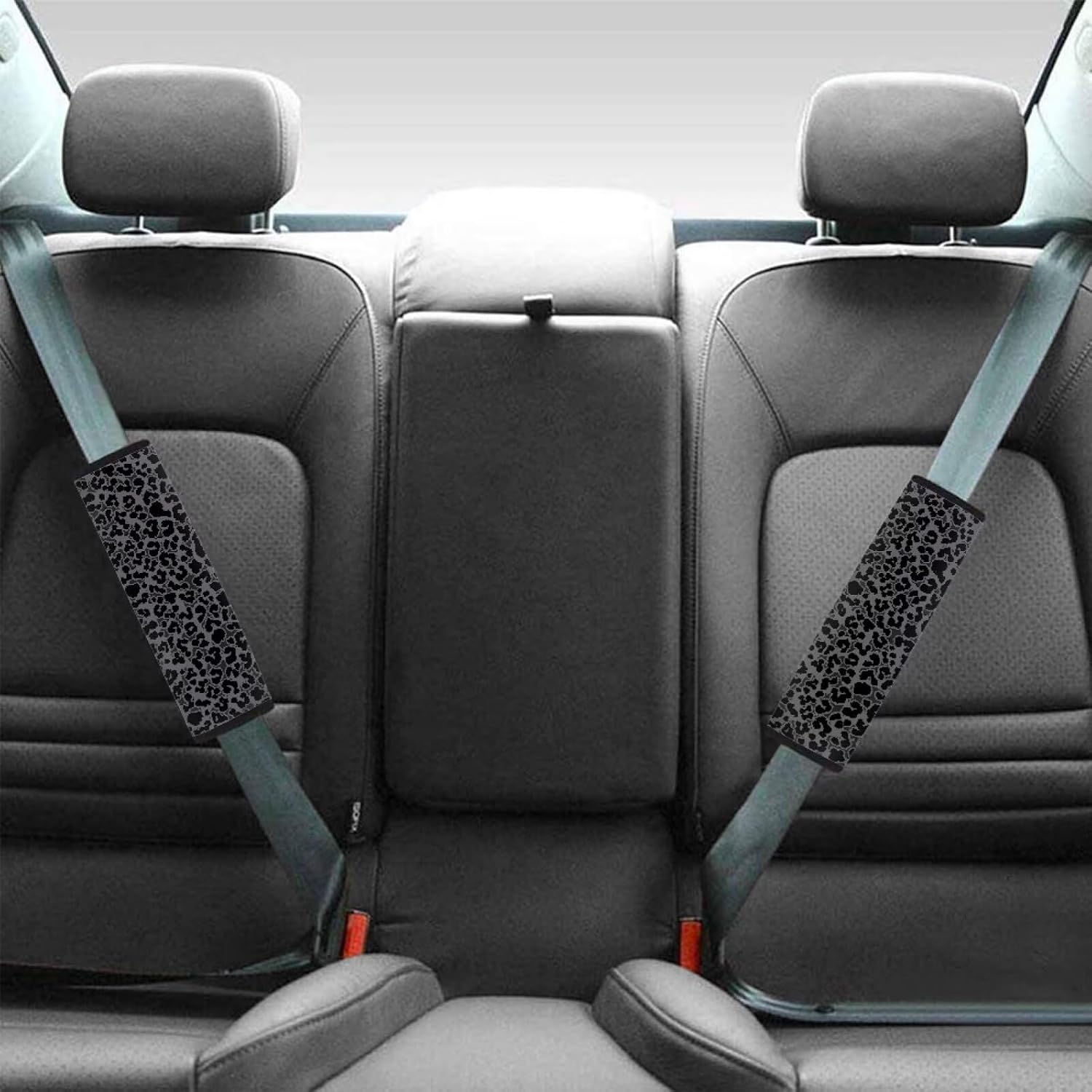 Leopard Print Car Seat Belt Cover Pad 2 Pieces Black Carseat Straps Covers Easy to Install ty Belt Cover for SUV Vehicle Sedan Truck Auto Interior Accessories