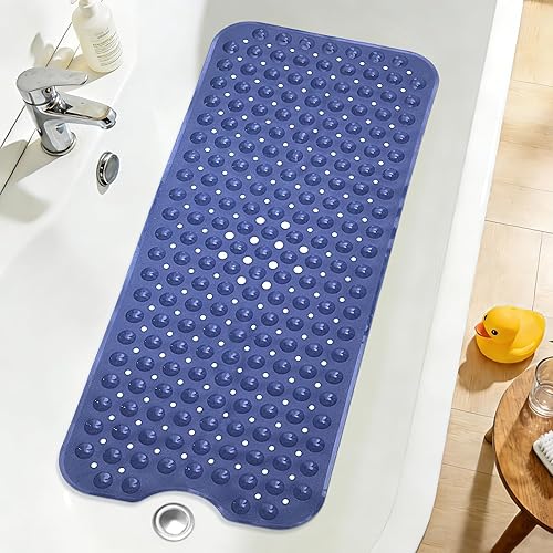 Miniatura 28 de Tapete extralargo para bañera antideslizante, azul marino claro suave para bañera de 40 x 16 pulgadas tamaño completo, tapetes largos para piso de