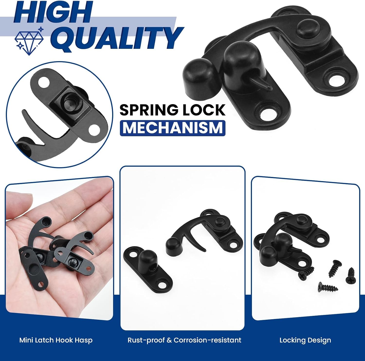 Small Hasp Latches Antique Black Clasp Latch Hook Lock, 2 Pack Left image 3