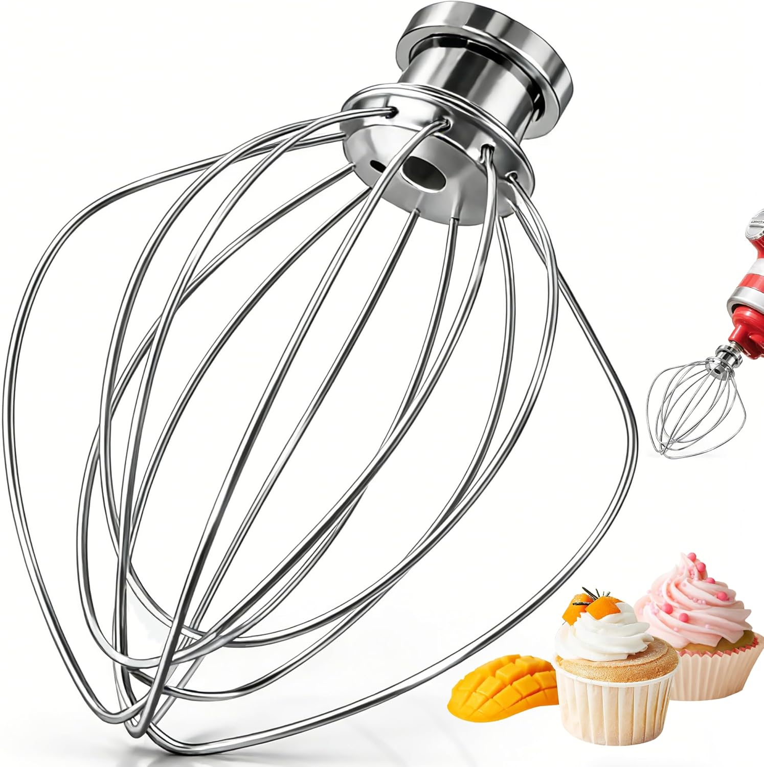 Stainless Steel Wire Whip Attachment, Dishwasher Safe 6-Wire Whisk for KitchenAid 4.5-5 Qt Tilt-Head Stand Mixer, Whisk Attachment for Eggs, Cream & Frosting, Heavy Duty (Replacement K45WW)
