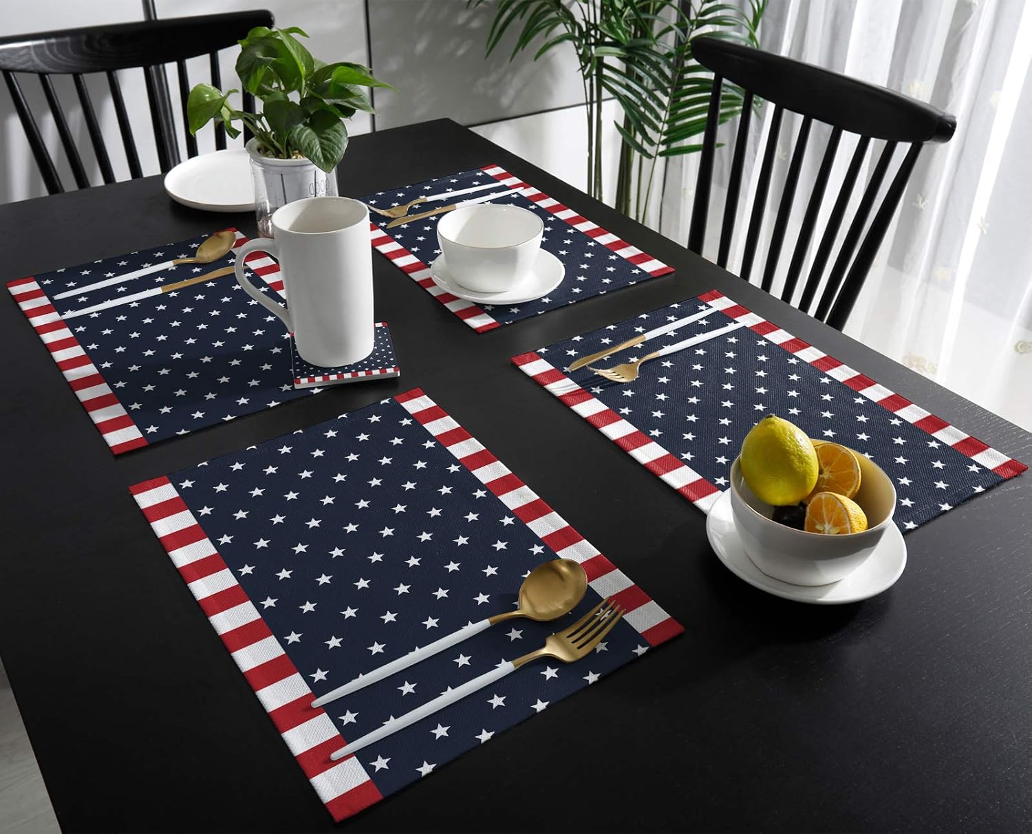 T&H XHome Non-Slip Placemats for Dining Table,Independence Day Patriot American Flag Pentagram Freedom Country Washable Table Mats Heat Resistant Stain Resistant Kitchen Table Placemat Set of 4