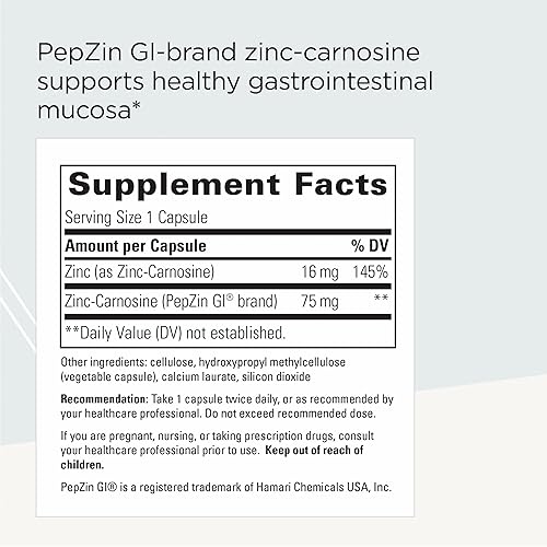 Vista 2 de Integrative Therapeutics Zinc-Carnosine - Suplemento de la marca PepZin GI con zinc y L-carnosina - Salud intestinal y apoyo del tracto