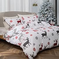 Vista 3 de MILDLY - Juego de funda de edredón de Navidad, tamaño King, microfibra suave, diseño de reno, copo de nieve, para regalos de Navidad