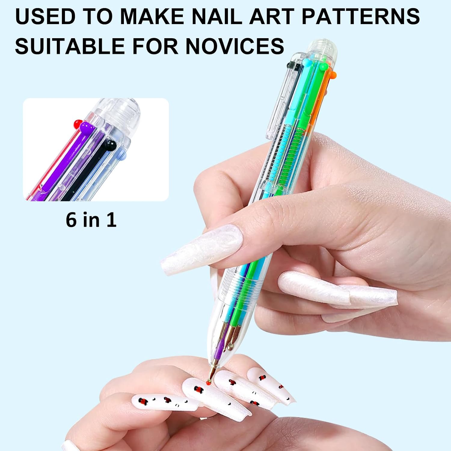 Nail Dotting Pen Nail Art 6 in 1 Dotting Tools in Ballpoint Pen Design Nail Art Kit, Nail Art Tip Dot Paint Manicure Kit, Stylus for Watercolor Paper, Tracing Paper-NAT259