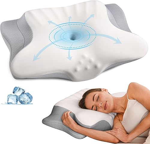 Almohada cervical para el cuello para aliviar el dolor, almohadas ergonómicas de espuma viscoelástica para dormir, almohada refrescante para dormir