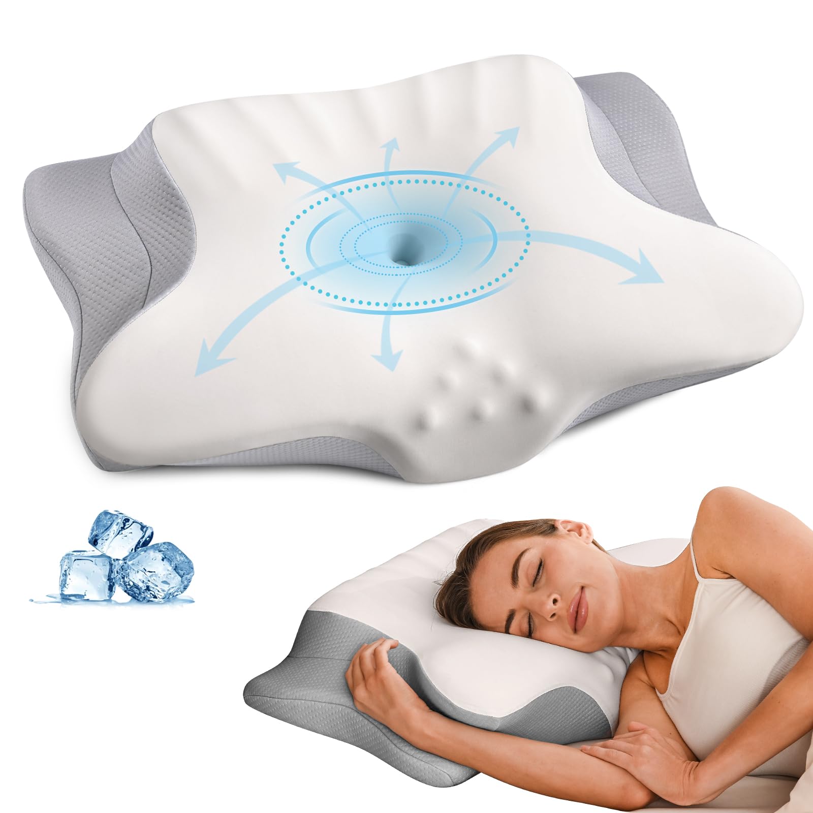 Cervical Neck Pillow for Pain Relief - Ergonomic Memory Foam Pillows for Sleeping, Cooling Side Sleeper Pillow for Neck Support, Contour Orthopedic Bed Pillow for Sleepers