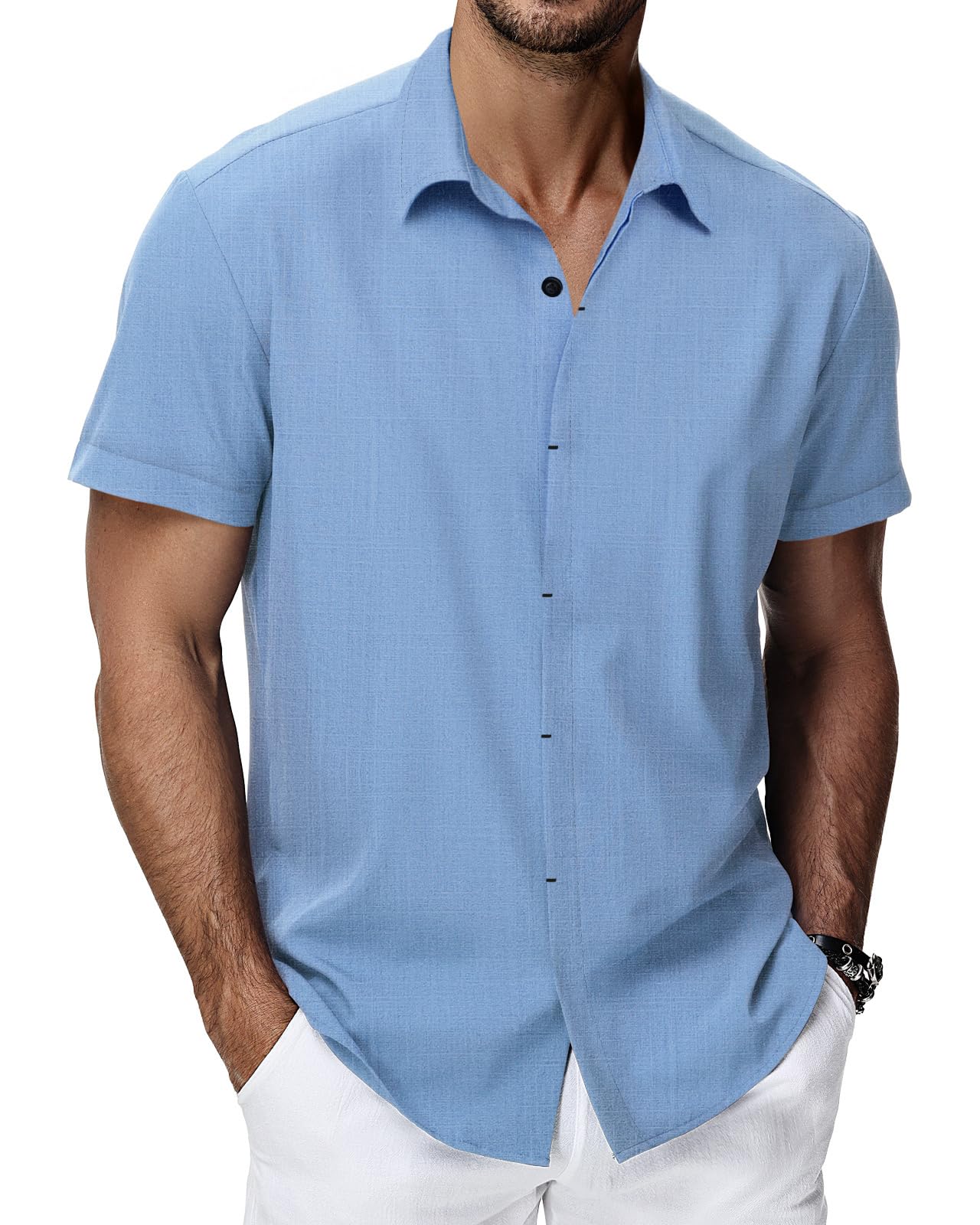HMIYA Herren Hemd Baumwolle Hemd Sommer Freizeithemd Businesshemd Regular Fit Kurzarmhemd