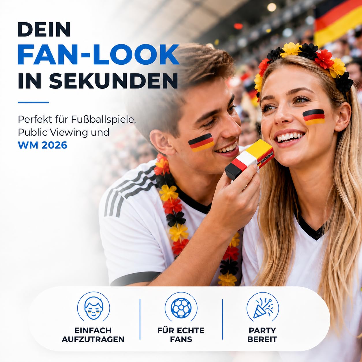 TK Gruppe Timo Klingler Lot de stylos de maquillage Allemagne - Couleurs de maquillage rouge, noir, jaune pour homme et femme - Coupe du monde 2026