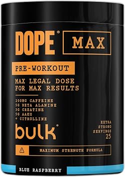 Bulk Dope Max Pre-Workout Powder, Blue Raspberry, 563 g, 200mg