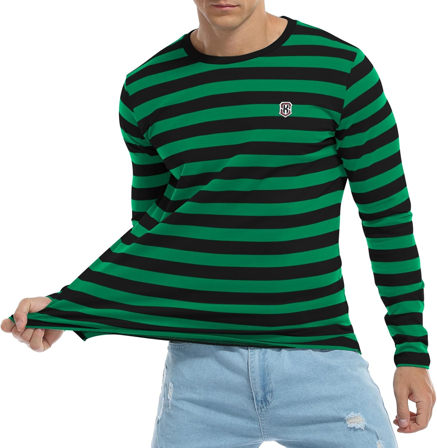 KESIHAN Men's Casual Striped Shirts Crewneck Long Sleeve Basic T-Shirt Basic Daily Work Stripe Tee Tops - Image 3
