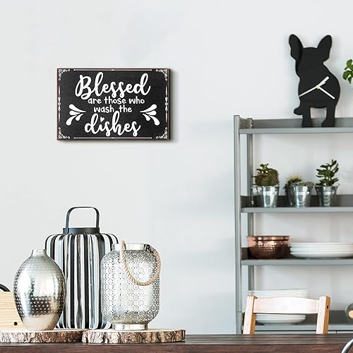 Miniatura 5 de Decoración de madera de granja de cocina en blanco y negro, decoración de pared de cocina moderna, rústica, decorativa, divertida, bandeja de arte