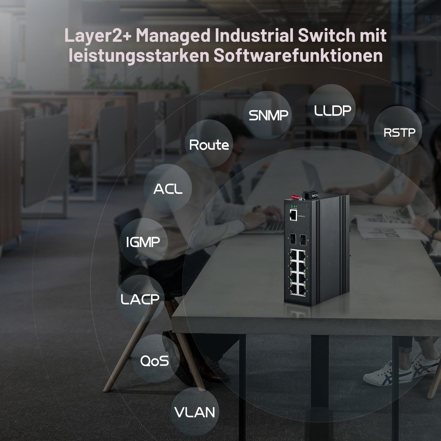 Binardat 10 Port Gigabit L2+ Managed PoE Industrial DIN-Rail Switch, 8 Gigabit PoE Ports, 2 Gigabit SFP, IEEE802.3AF/at, Vlan|Route|Ring|ACL|Qos Web/Konsole Managed