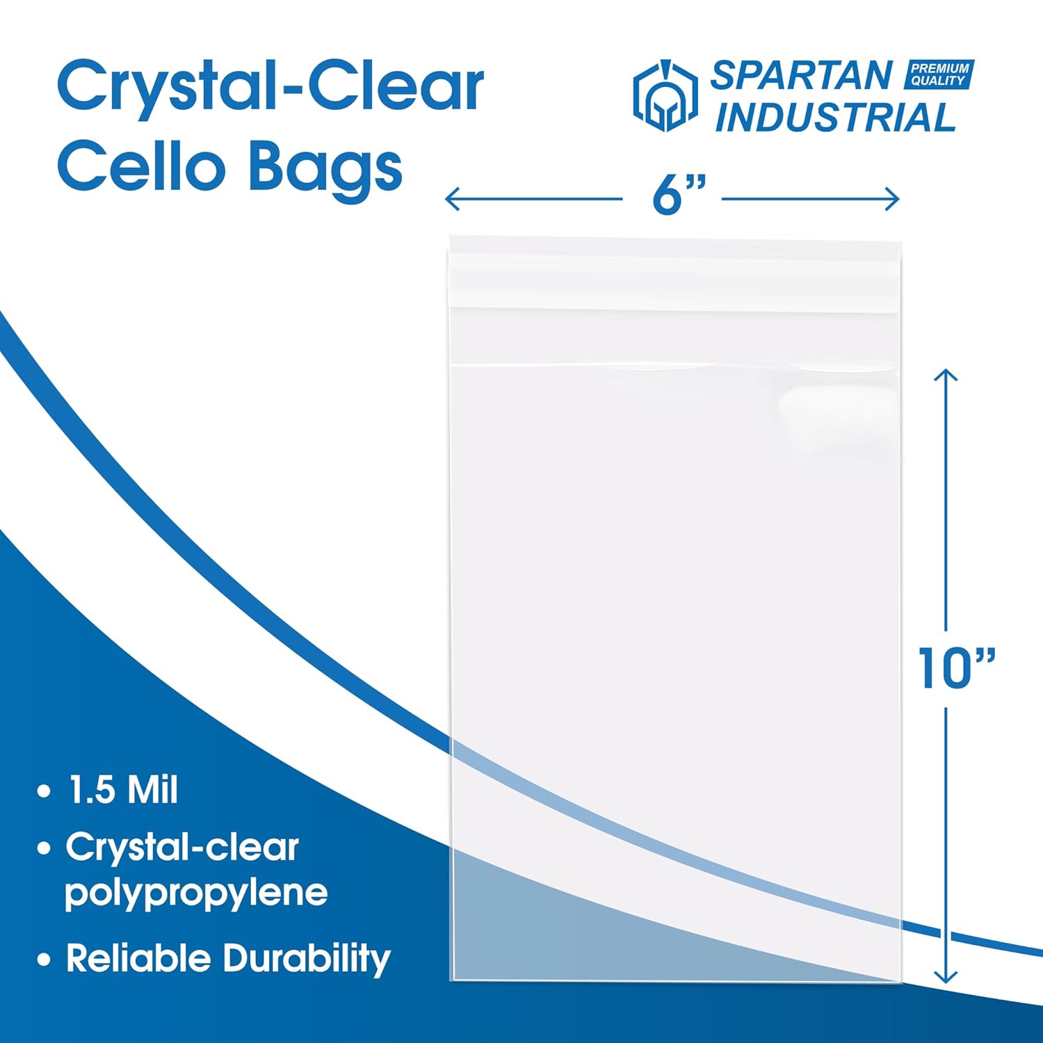 6" X 10" Self-Sealing Cellophane Bags (1000 Count) Clear Resealable Cello Bags for Cards, Photos, Cookies, Retail Packaging - Spartan Industrial