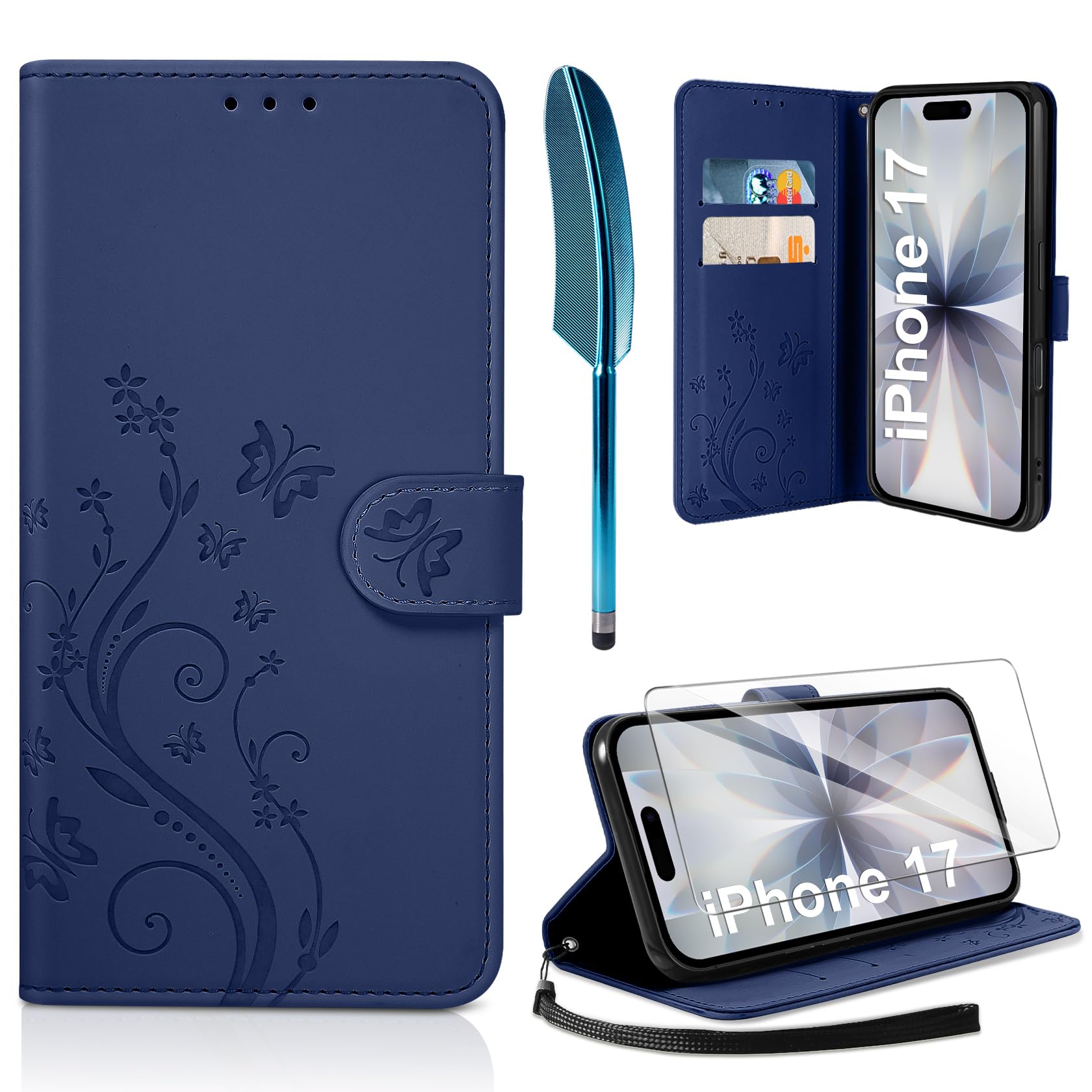 AROYI Lederhülle Kompatibel mit Samsung Galaxy A37 5G Hülle und Schutzfolie, Flip Wallet Handyhülle PU Leder Case Kartensteckplätzen Schutzhülle Kompatibel mit Samsung Galaxy A37 5G Dunkel Blau