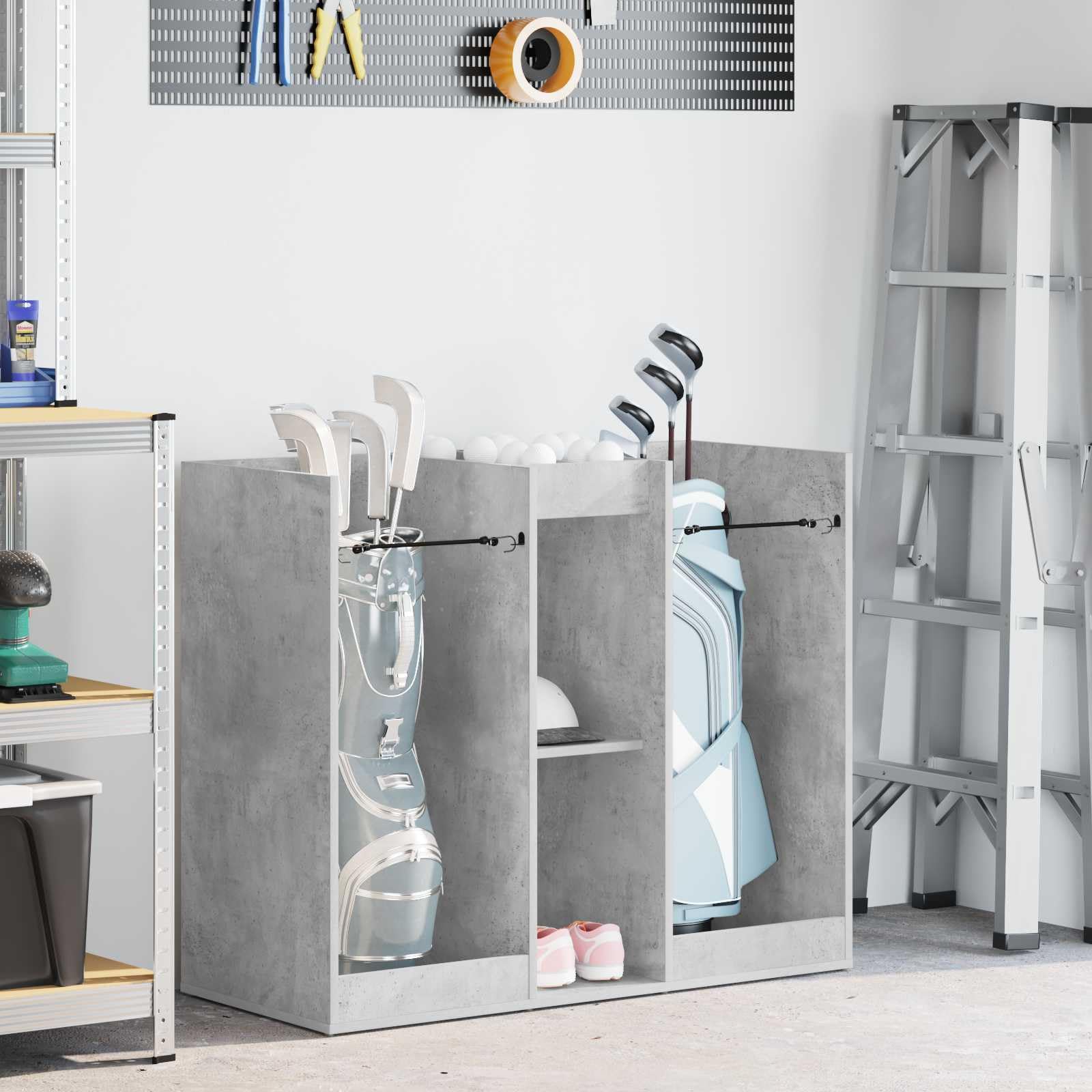 Armadio da golf per garage, grigio cemento, 102 x 45 x 85,5 cm
