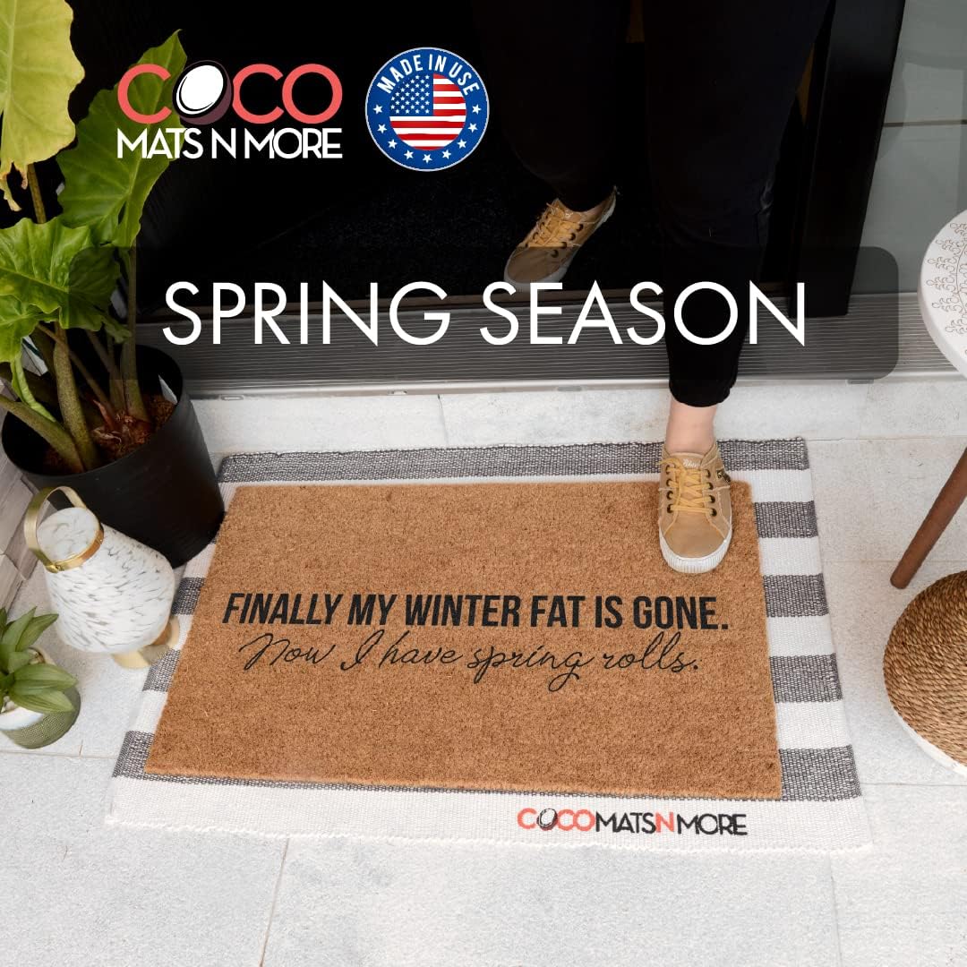 COCO MATS 'N MORE Spring Rolls - 18" x 30" Made in USA - Prime Temps Natural Coir Outdoor Mat for Entryway Vinyl Backed Sustainable Welcome SpringFront Door Rugs Durable for Patio
