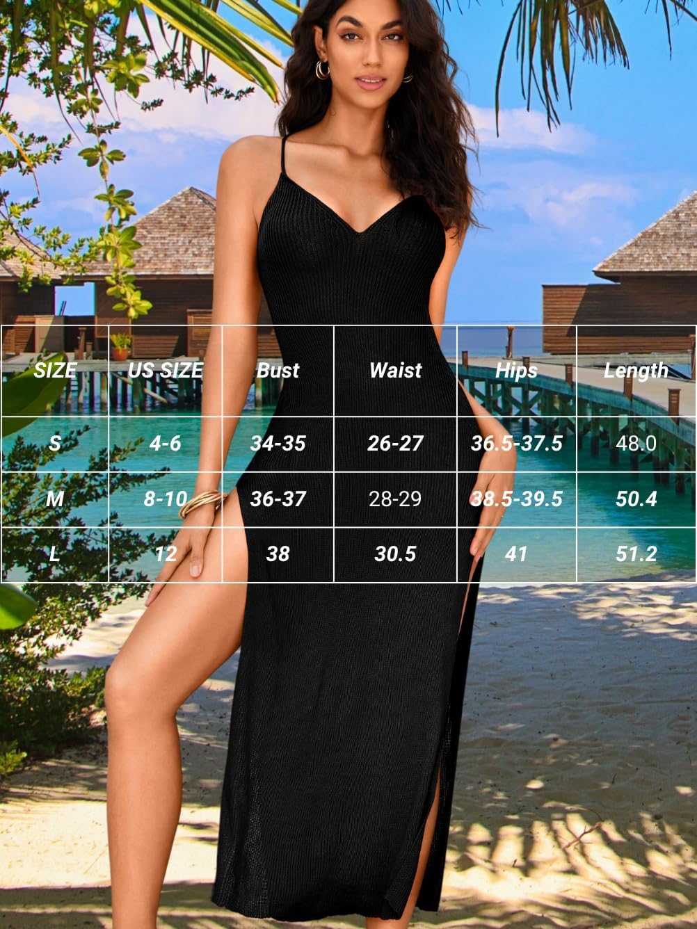 Sexy Women Swimsuit Crochet Cover Up, Knit Sleeveless Backless Spaghetti Strap Cami Maxi Dress, Beach Outfit Vacation - Image 6