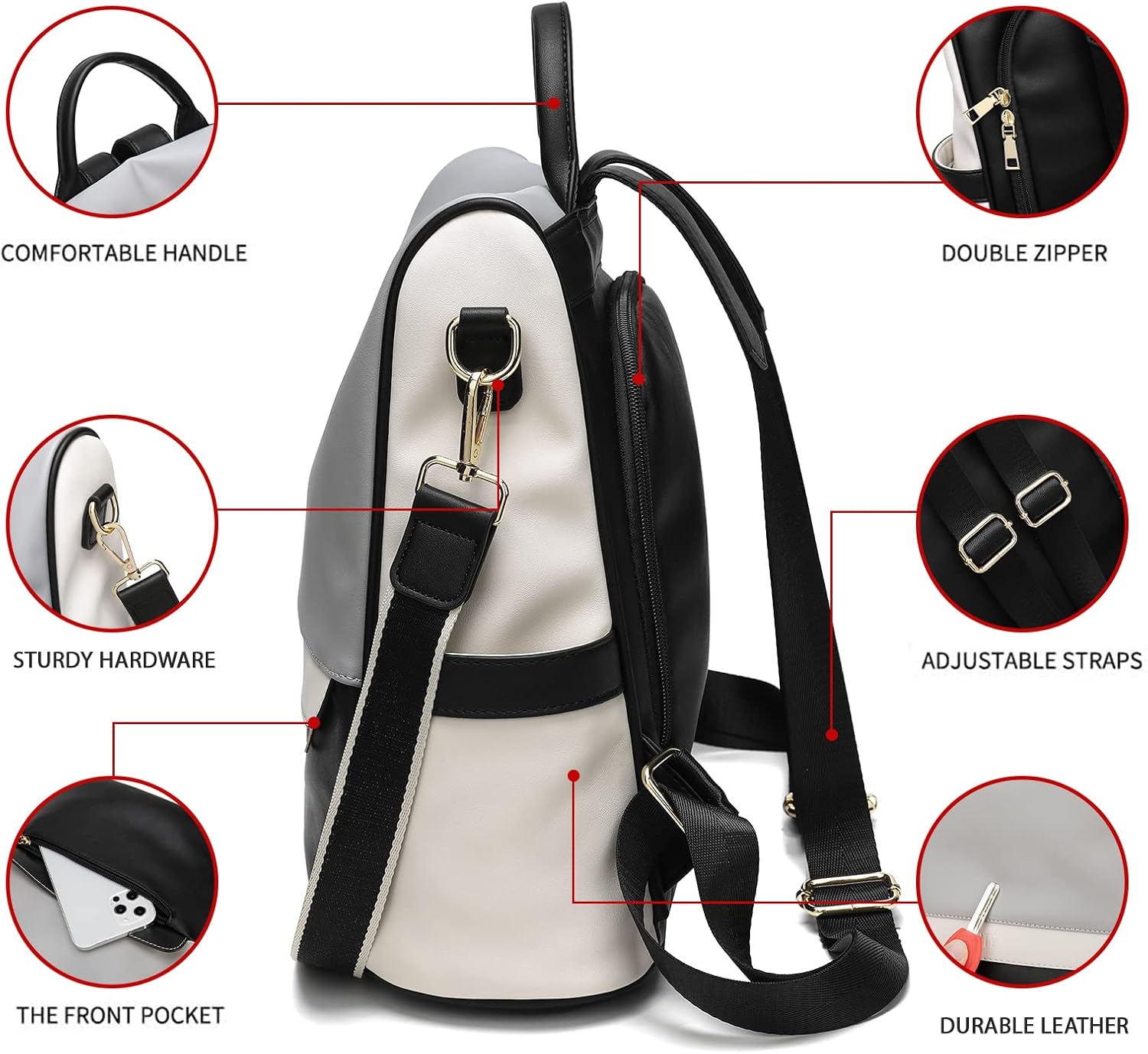 CHERUTY Women Backpack Purse PU Leather Anti-theft Casual Shoulder Bag Fashion Ladies Satchel Bags - Image 5